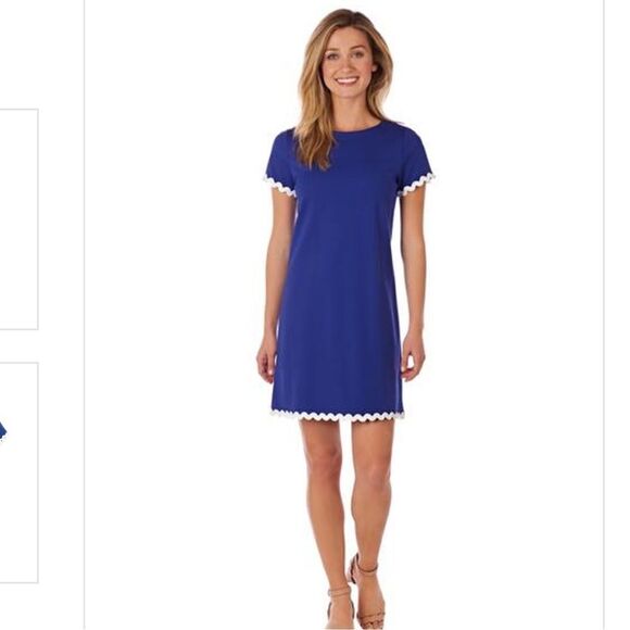 Jude Connally Dresses & Skirts - Jude Connally Ella Ric Rac Blue White Short Sleeve Round Neck Shift Dress S